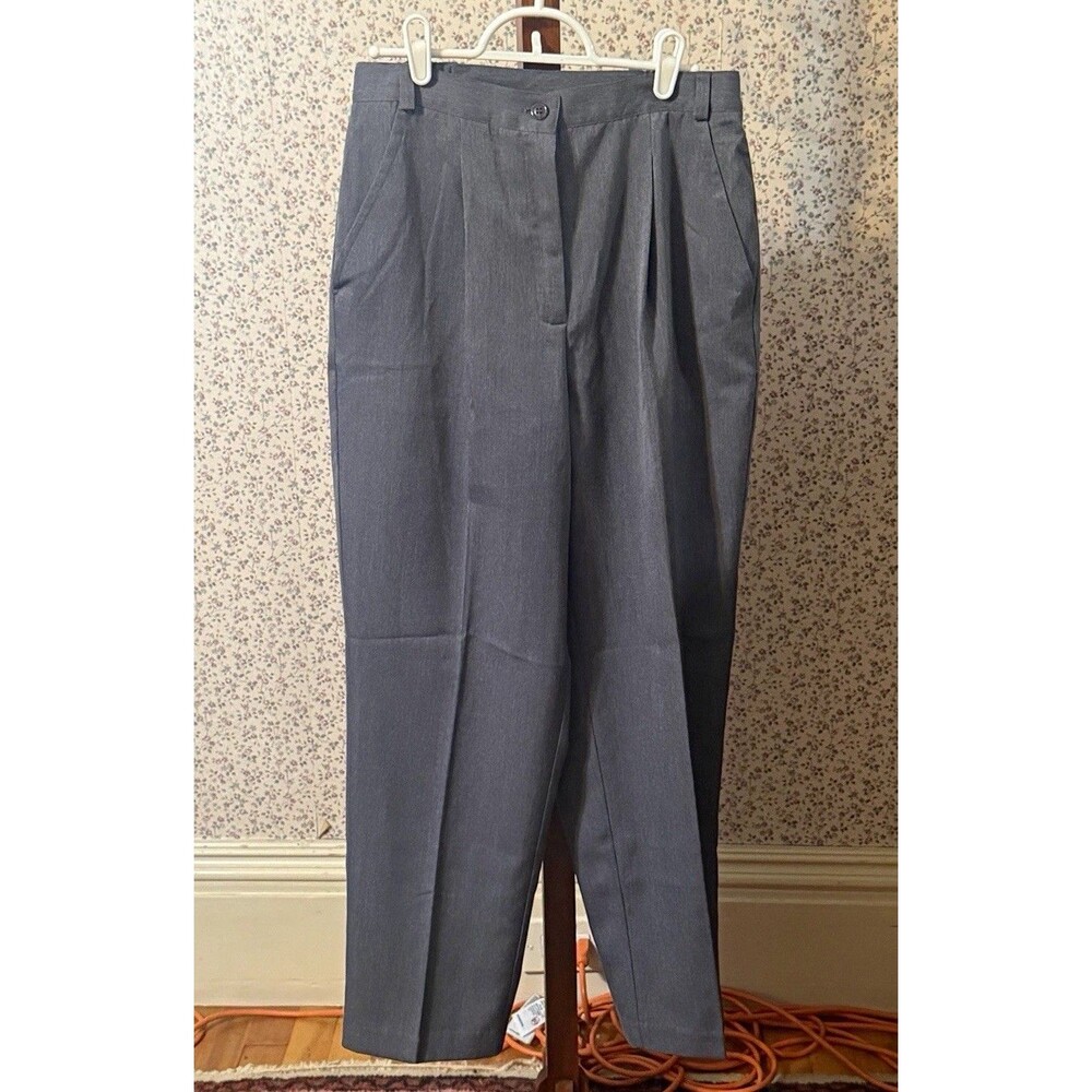 Chadwicks Women's Gray Solid Pleated Dress Pants Pockets Button 8P Petite